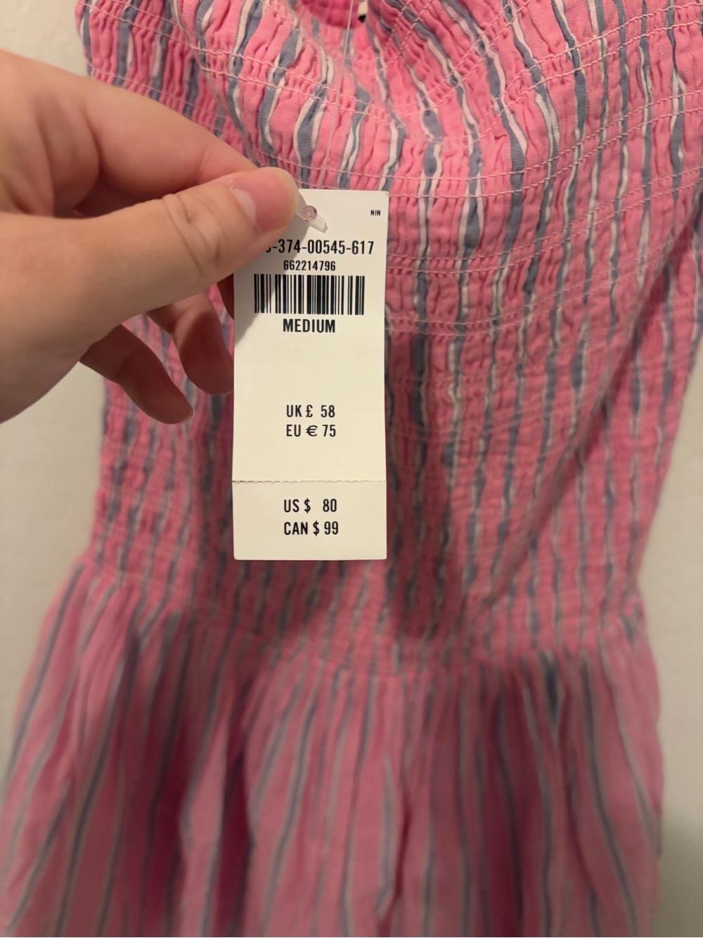 NWT Abercrombie Pink Halter Smocked Mini Dress with Blue Stripe - Picture 7 of 9